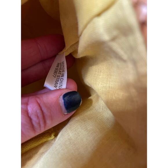 VTG Worthington Straw Bucket Bag W/ Gold Chain Strap & Bright Yellow Lining - Picture 11 of 12